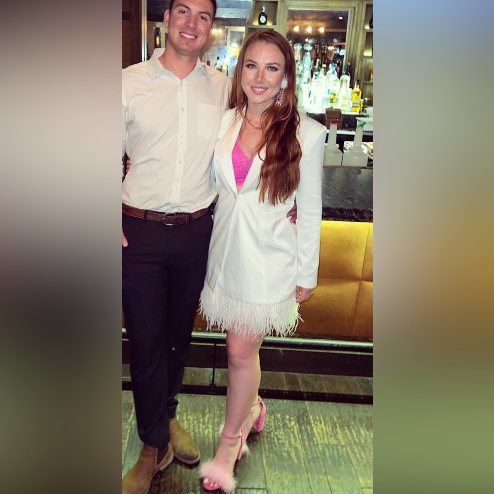 Adrianna Pappell Feathered tuxedo dress